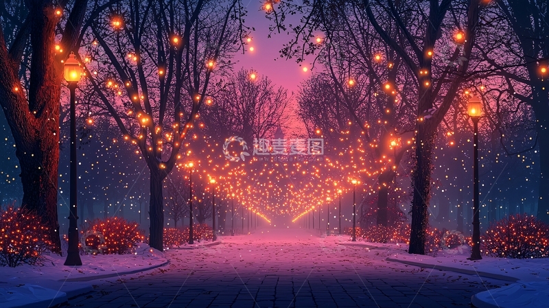 高清大图下载【趣麦麦图】冬日雪景浪漫街道
