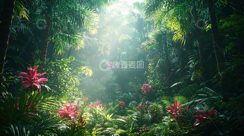 高清大图下载【趣麦麦图】热带雨林阳光透过树叶