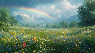 彩虹花海山脉风景
