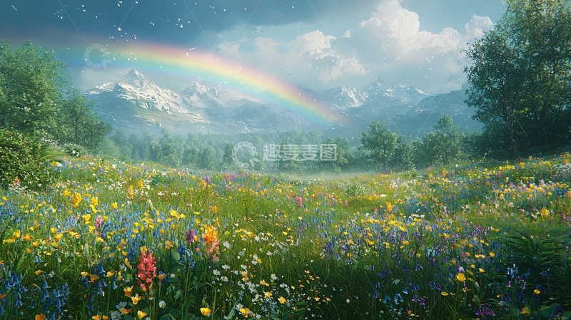 高清大图下载【趣麦麦图】彩虹花海山脉风景