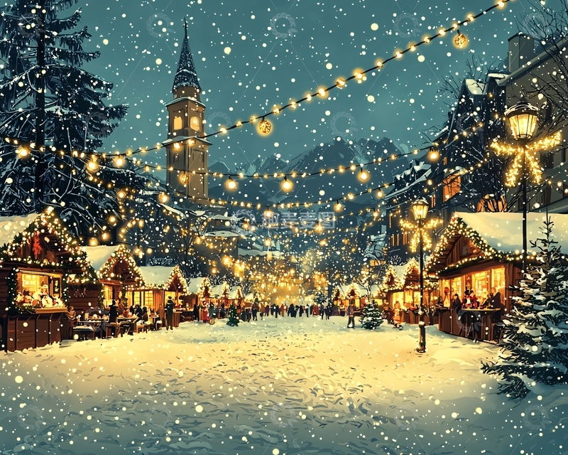高清大图下载【趣麦麦图】下雪的圣诞小镇