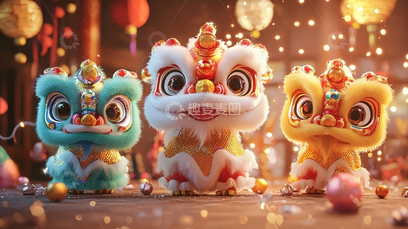 高清大图下载【趣麦麦图】萌版舞狮