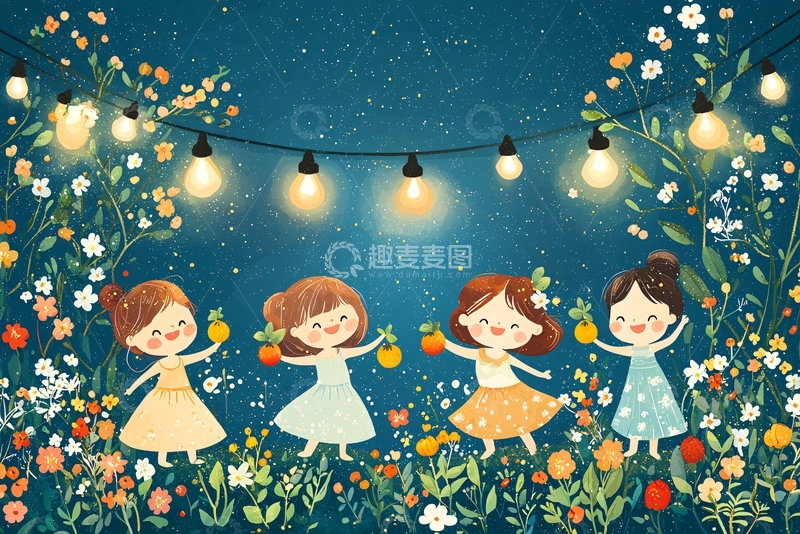 高清大图下载【趣麦麦图】女孩们在星空下玩耍