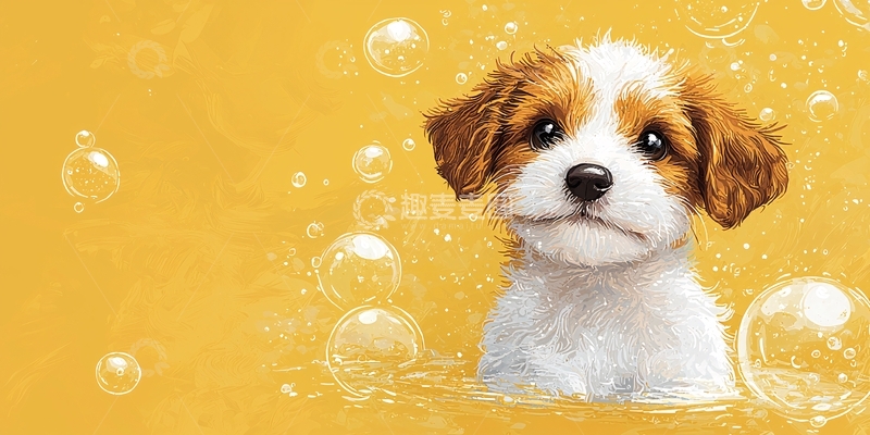 高清大图下载【趣麦麦图】泡泡浴中的小狗