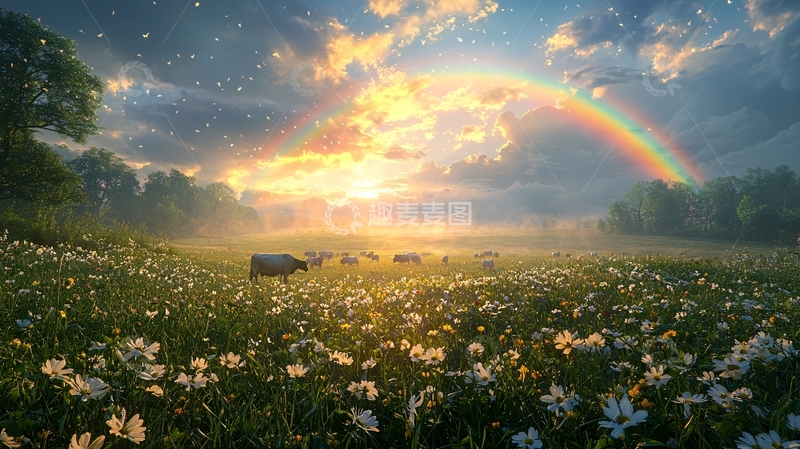 高清大图下载【趣麦麦图】彩虹田园牧歌