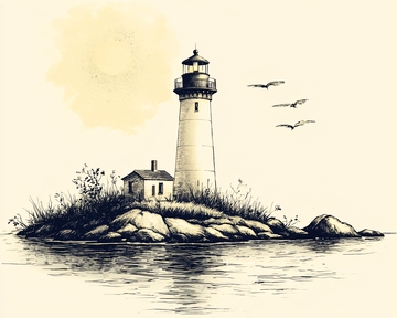 孤岛上的灯塔手绘图