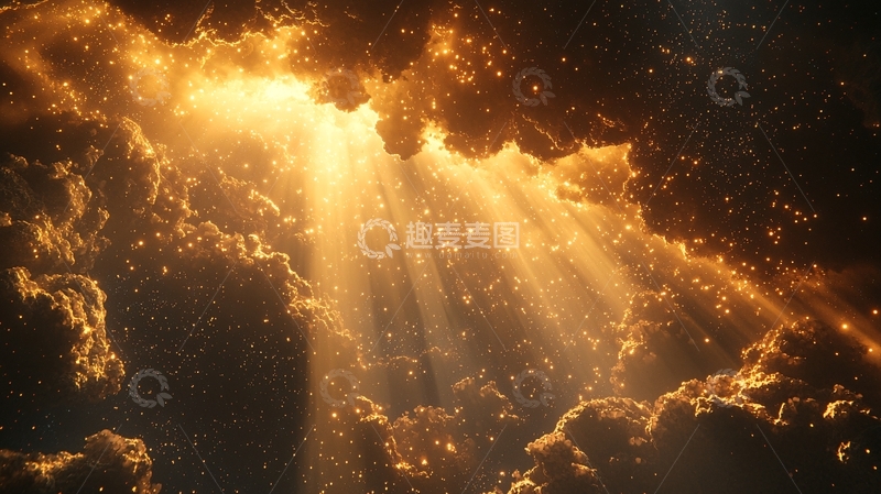 高清大图下载【趣麦麦图】金色光芒穿过乌云