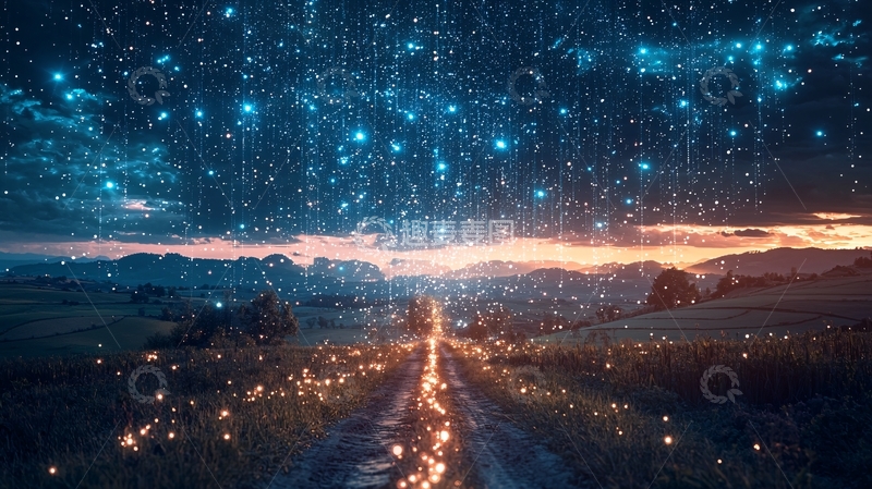 高清大图下载【趣麦麦图】星空下的田园小路