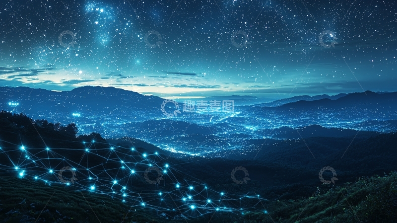 高清大图下载【趣麦麦图】星空下的山脉城市夜景