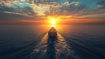 海面船只的壮丽日落