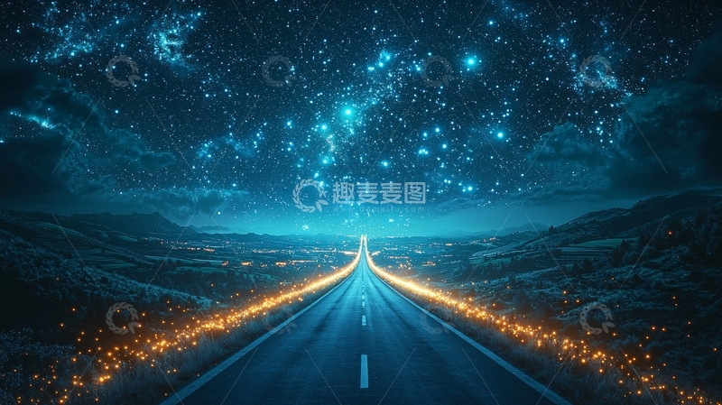 高清大图下载【趣麦麦图】星空下的公路
