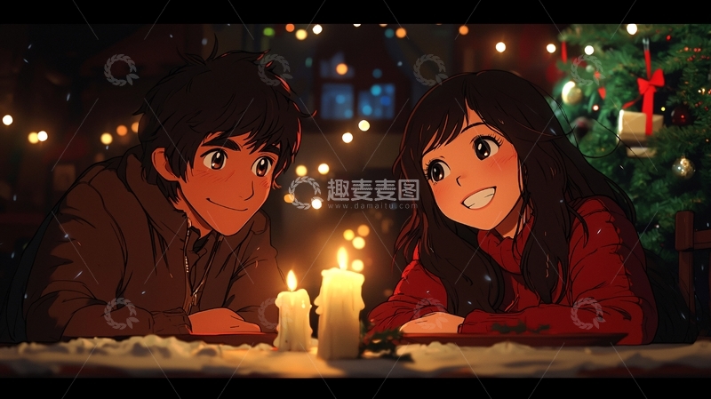 高清大图下载【趣麦麦图】圣诞节情侣动画
