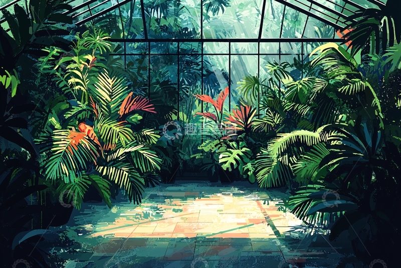 高清大图下载【趣麦麦图】阳光洒进玻璃温室