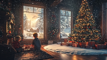 圣诞节雪景温馨家庭