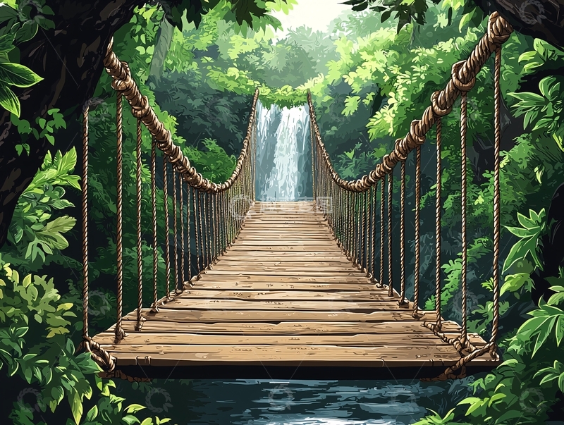 高清大图下载【趣麦麦图】热带雨林吊桥瀑布