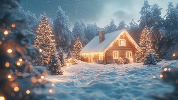 冬夜雪景小屋