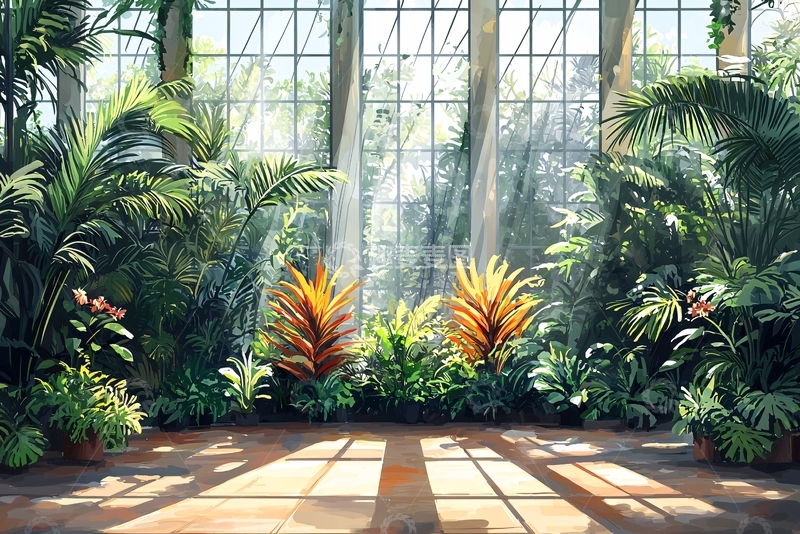 高清大图下载【趣麦麦图】阳光照耀的温室植物