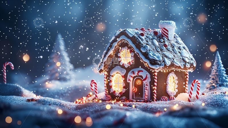 高清大图下载【趣麦麦图】雪夜里的姜饼屋