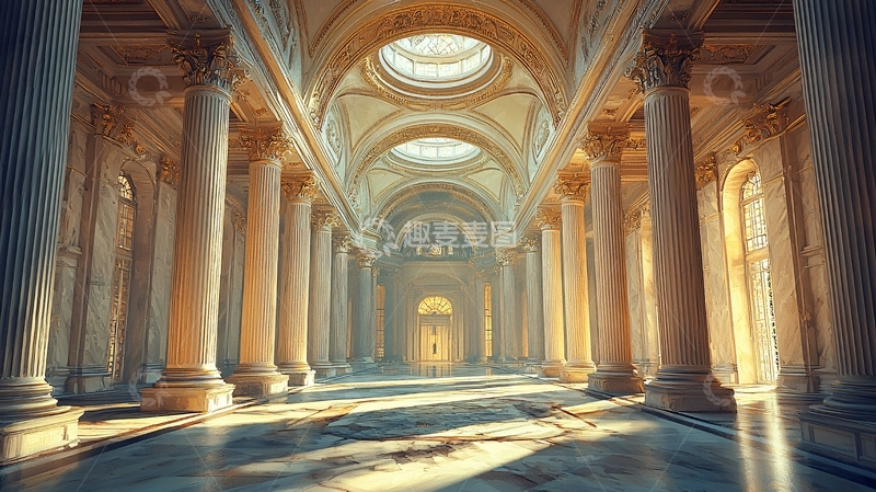高清大图下载【趣麦麦图】宏伟的古典建筑长廊