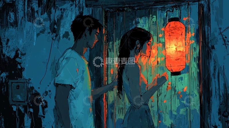 高清大图下载【趣麦麦图】蓝色调夜晚情侣场景