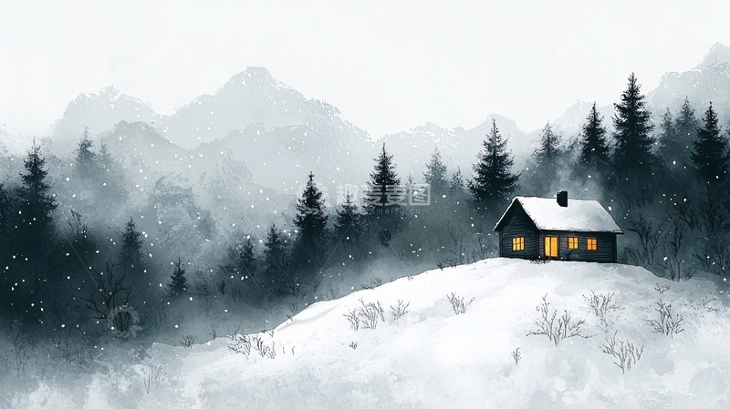 高清大图下载【趣麦麦图】雪山小屋