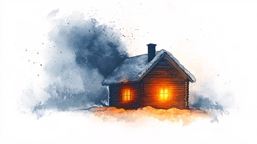 雪地木屋温暖灯光