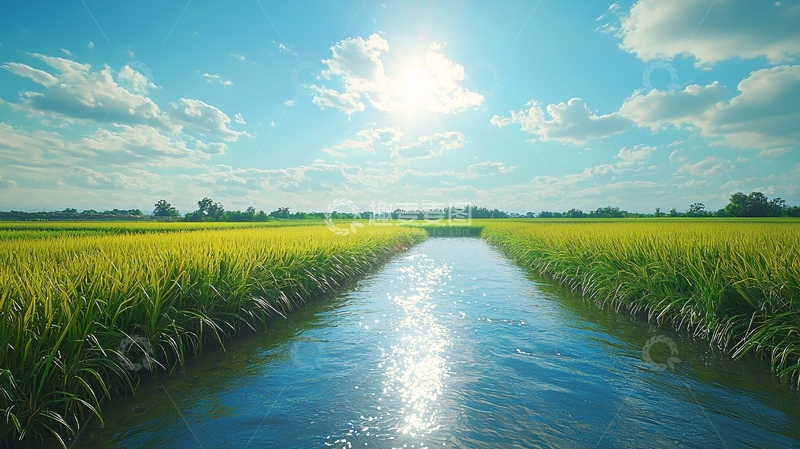 高清大图下载【趣麦麦图】阳光明媚的稻田风景