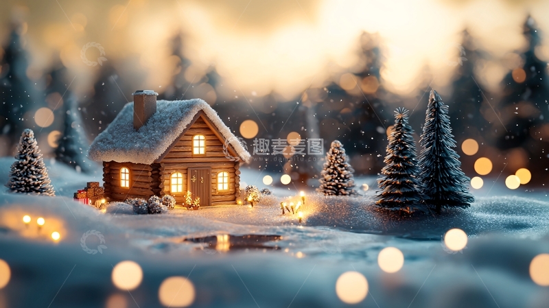 高清大图下载【趣麦麦图】冬日小屋雪景