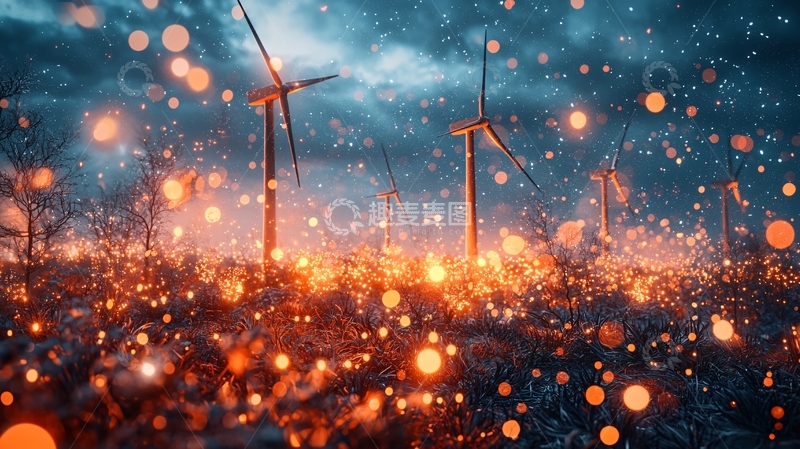 高清大图下载【趣麦麦图】光影梦幻风力发电站