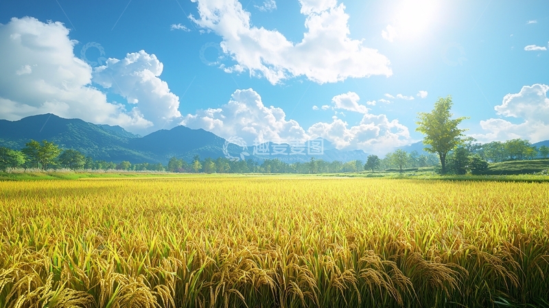 高清大图下载【趣麦麦图】金黄稻田阳光明媚