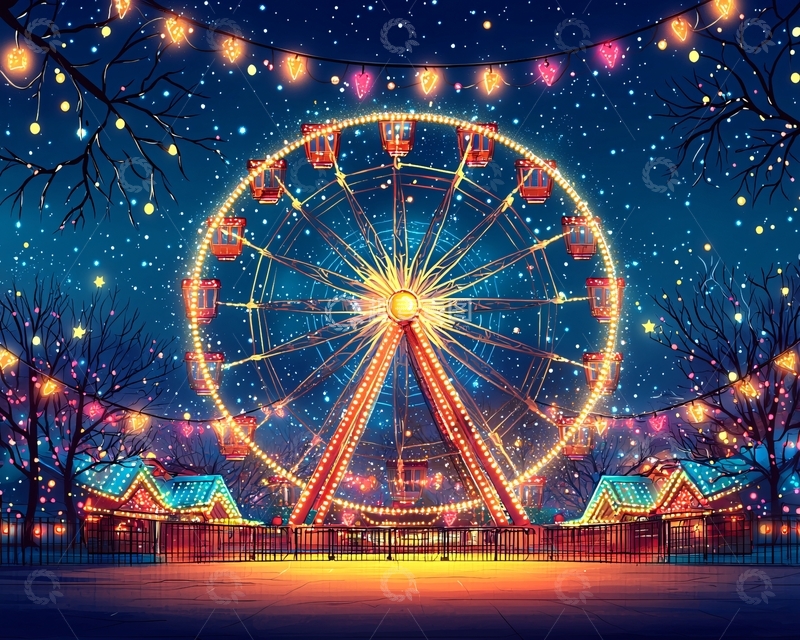 高清大图下载【趣麦麦图】夜晚摩天轮彩灯