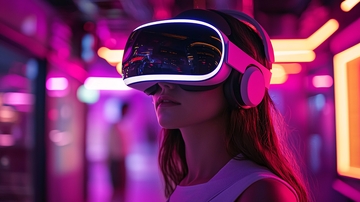 戴着VR眼镜的年轻女子