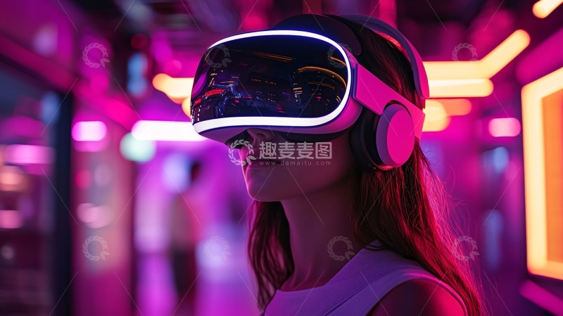 高清大图下载【趣麦麦图】戴着VR眼镜的年轻女子