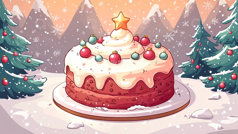 高清大图下载【趣麦麦图】圣诞节蛋糕雪景