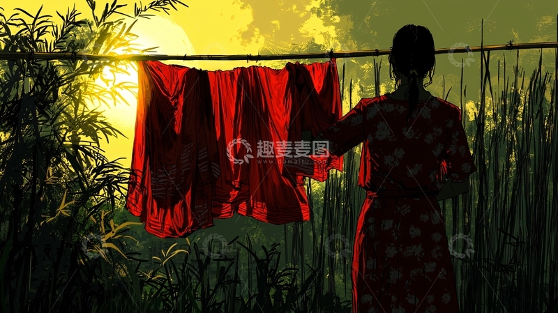 高清大图下载【趣麦麦图】日落时分晾晒红衣