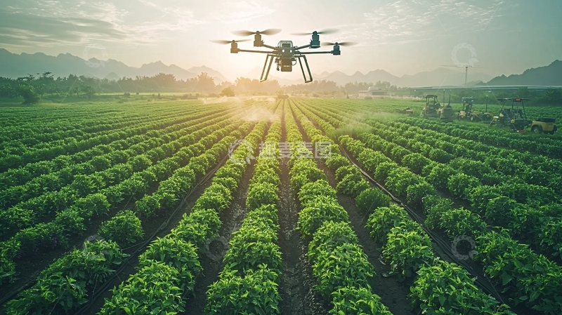 高清大图下载【趣麦麦图】无人机飞过绿色农田