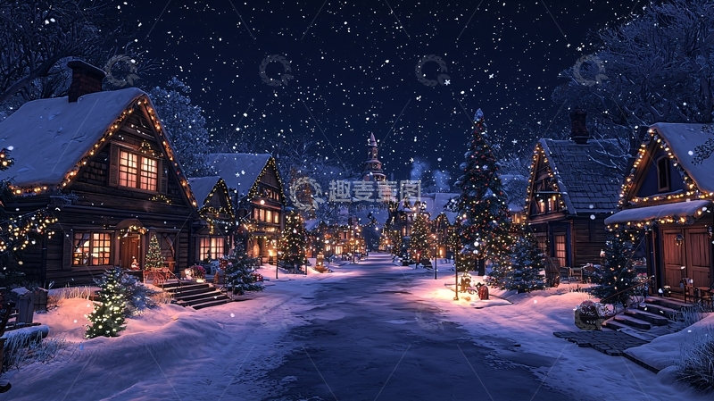 高清大图下载【趣麦麦图】下雪的圣诞小镇
