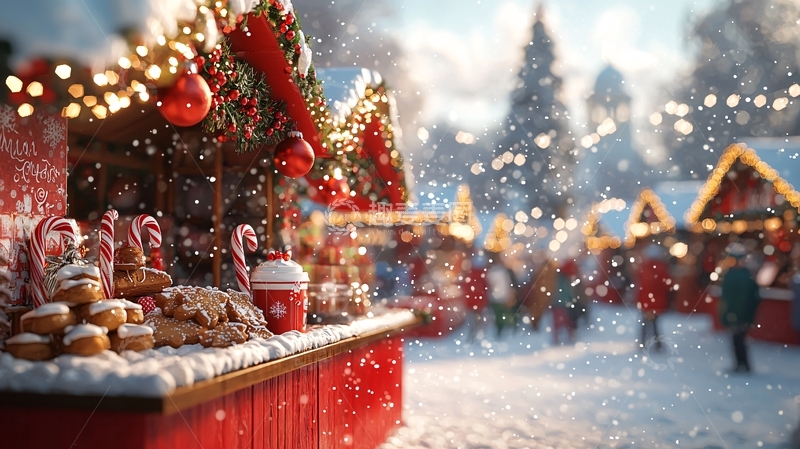 高清大图下载【趣麦麦图】圣诞集市雪景