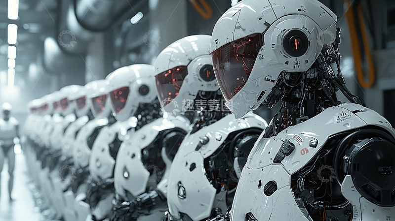 高清大图下载【趣麦麦图】队列中的白色机器人