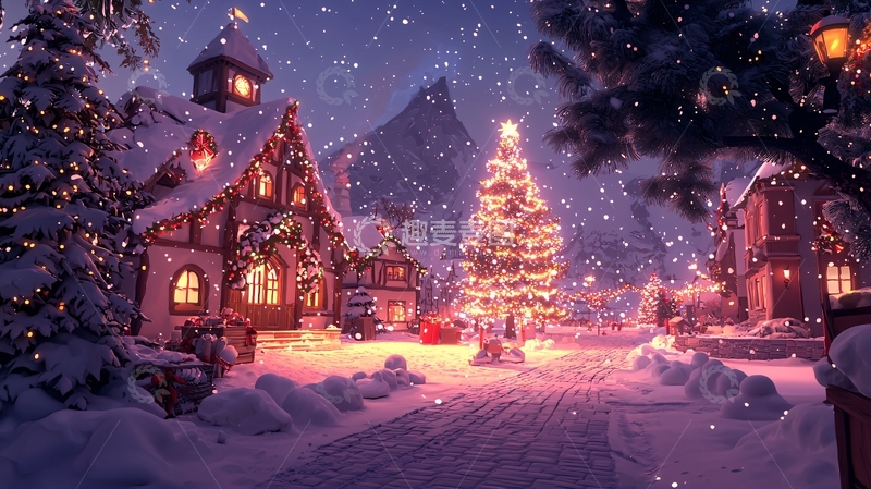 高清大图下载【趣麦麦图】圣诞小镇雪景
