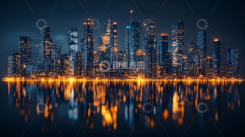 高清大图下载【趣麦麦图】夜色中的摩天大楼城市