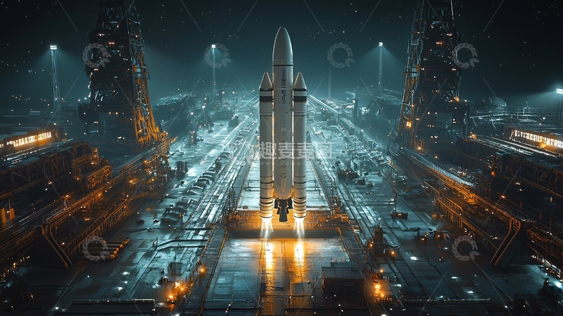 高清大图下载【趣麦麦图】未来都市火箭发射