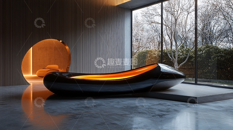 高清大图下载【趣麦麦图】未来感黑色浴缸在现代室内