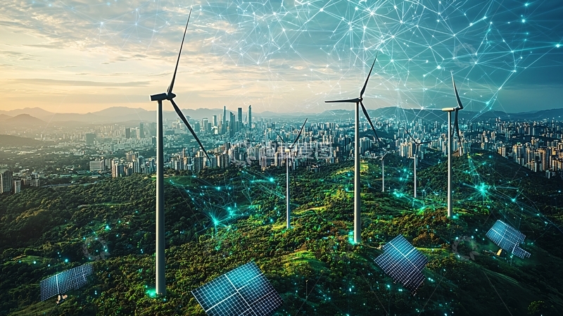 高清大图下载【趣麦麦图】风力发电城市景观