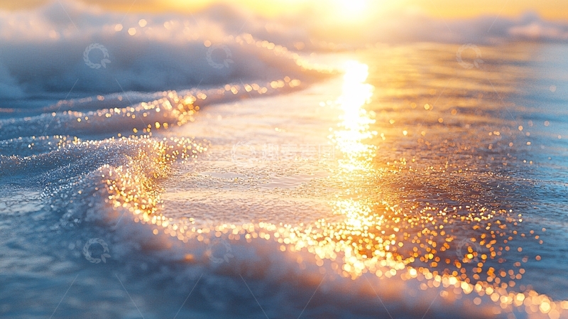 高清大图下载【趣麦麦图】日出海浪泡沫细沙