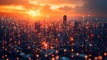 夕阳下的繁华都市夜景