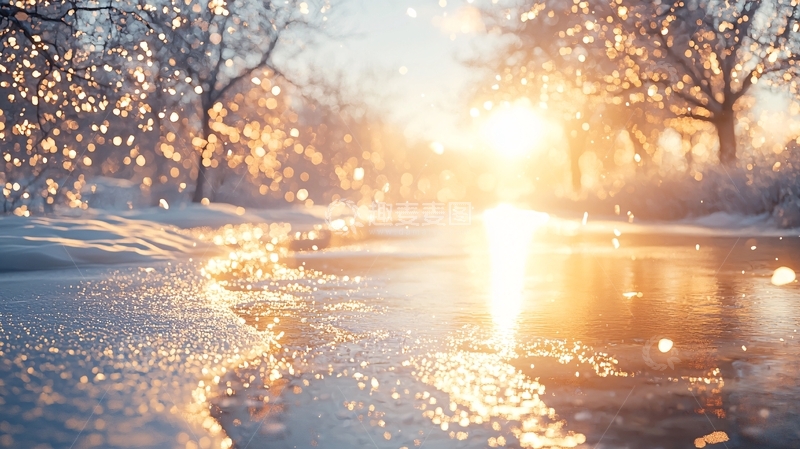 高清大图下载【趣麦麦图】冬日暖阳下的冰雪河流