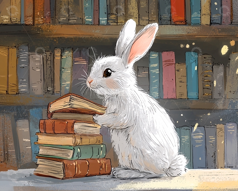 高清大图下载【趣麦麦图】小白兔看书