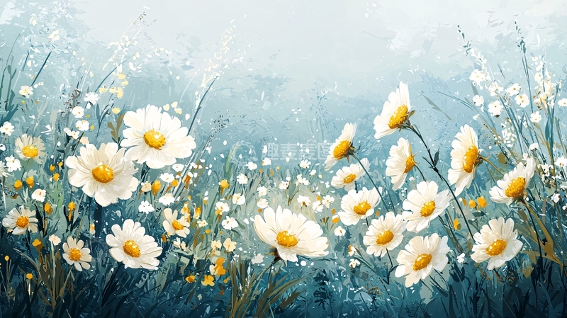 高清大图下载【趣麦麦图】朦胧意境雏菊花田