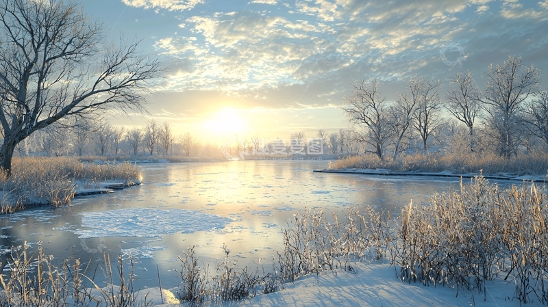 高清大图下载【趣麦麦图】冬日雪景清晨阳光